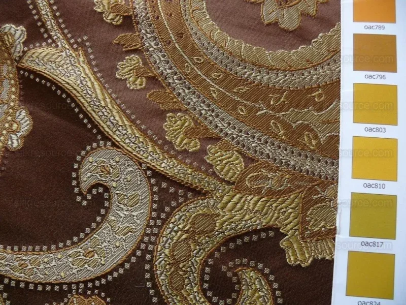 P1470944.jpg By yard Pindler & Pindler Deandra Sumatra 100% Silk Lampas Large Paisley Gold Copper Brown MSRP USD 270/yard