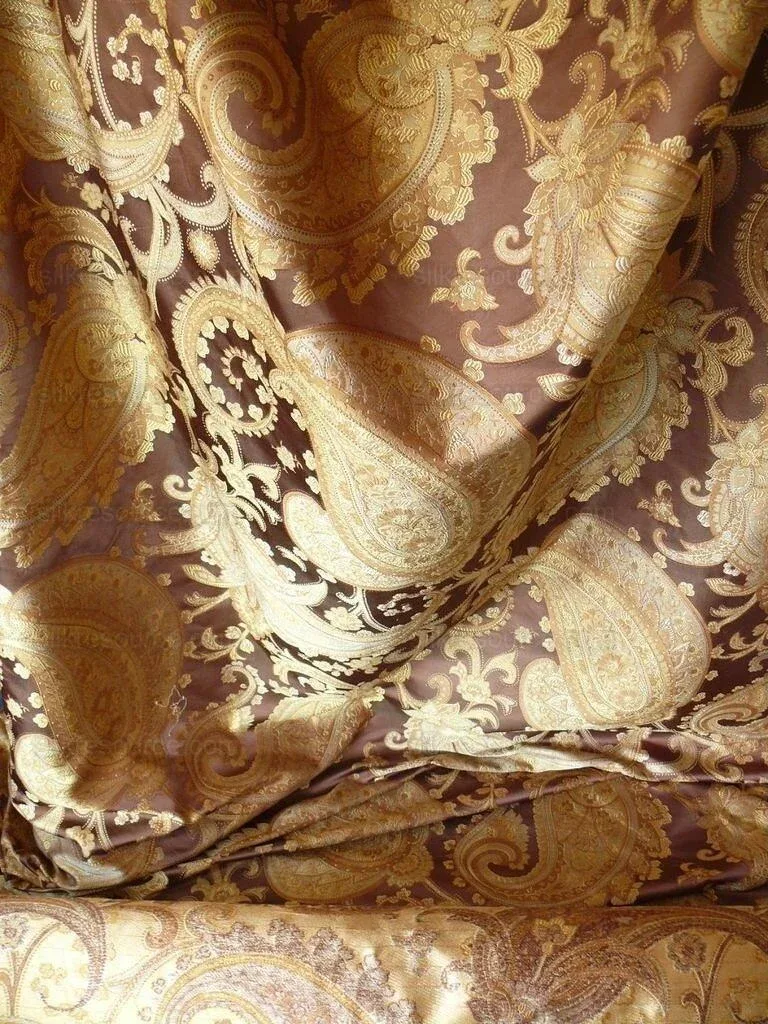 P1470972.jpg By yard Pindler & Pindler Deandra Sumatra 100% Silk Lampas Large Paisley Gold Copper Brown MSRP USD 270/yard