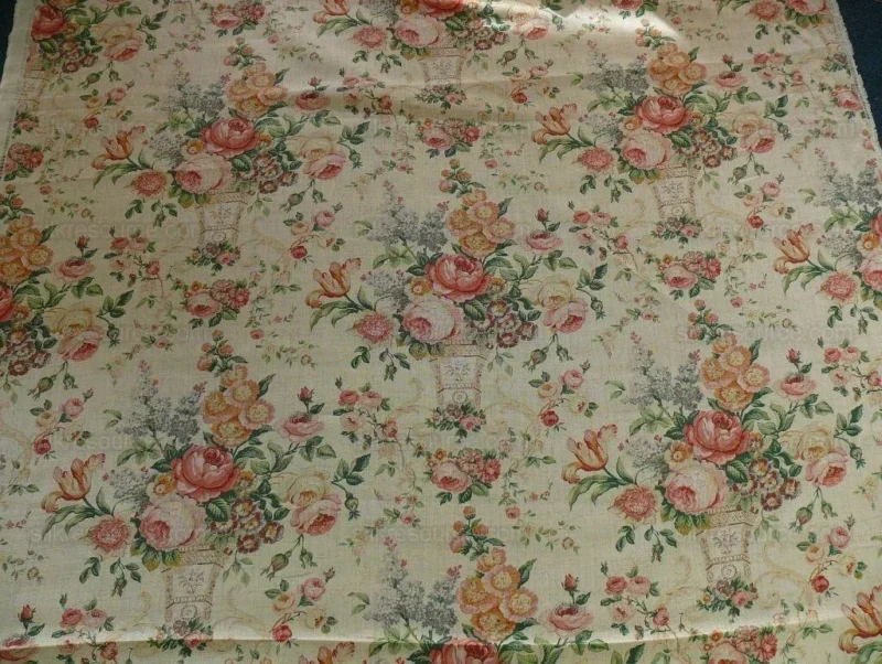 P1480401.jpg By Yard Lee Jofa Ashurst Peony Tulip Lilac Rose 100% Linen Print on Ecru Handprint English Chintz UK MSRP USD 139/Y