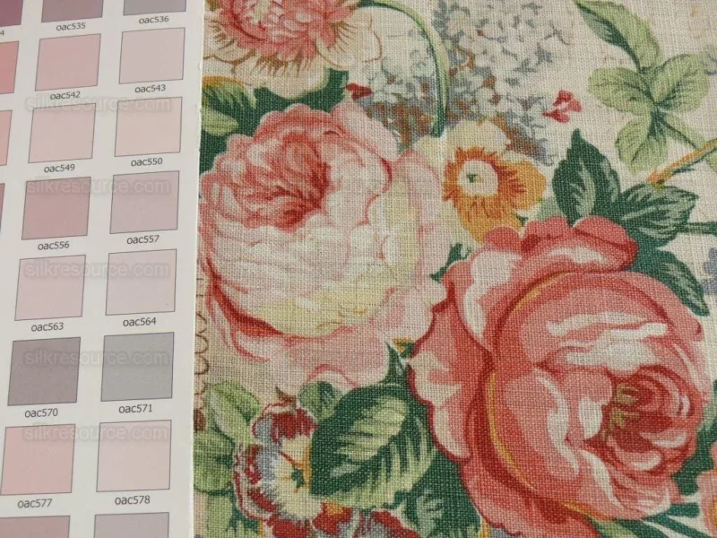 P1480406.jpg By Yard Lee Jofa Ashurst Peony Tulip Lilac Rose 100% Linen Print on Ecru Handprint English Chintz UK MSRP USD 139/Y