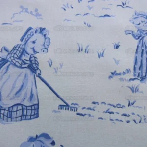 By Yard Scalamandre Life on Top of Cranberry Hill Blue Animal Cat Frog Pig Mouse Toile de Jouy Country Farm nursery MSRP 99/Y