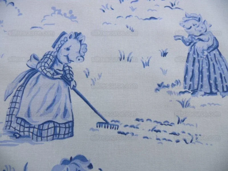 By Yard Scalamandre Life on Top of Cranberry Hill Blue Animal Cat Frog Pig Mouse Toile de Jouy Country Farm nursery MSRP 99/Y