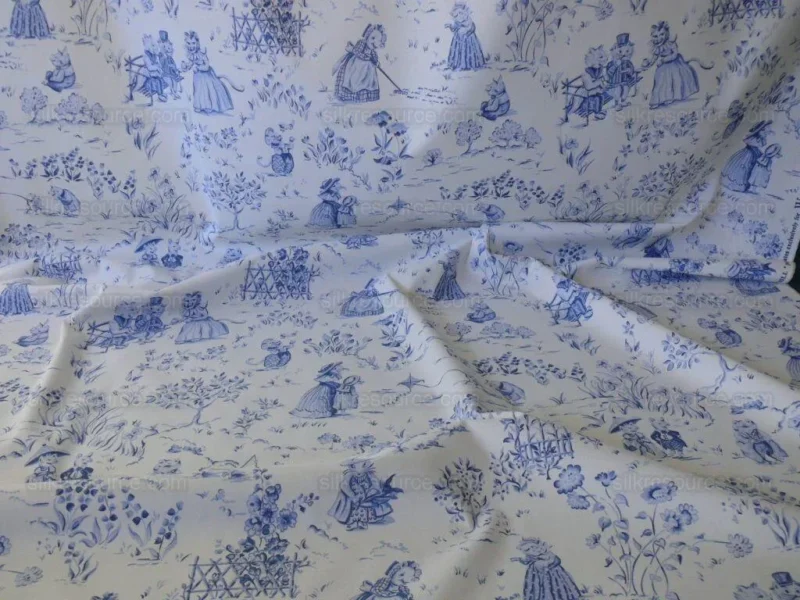 By Yard Scalamandre Life on Top of Cranberry Hill Blue Animal Cat Frog Pig Mouse Toile de Jouy Country Farm nursery MSRP 99/Y