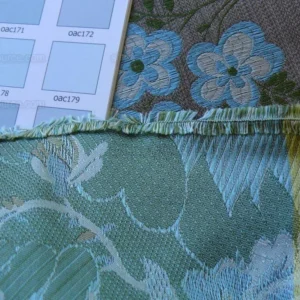 P1490465.jpg Scalamandre Mont Blanc Silk Lampas Red Gold Blue On Hazelnut Bro