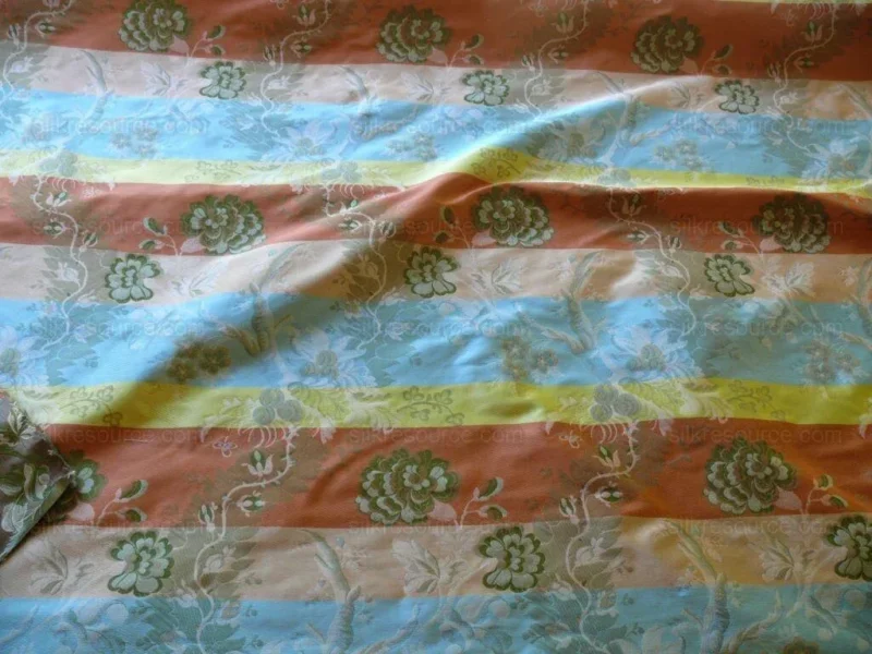 P1490477.jpg Scalamandre Mont Blanc Silk Lampas Red Gold Blue On Hazelnut Bro