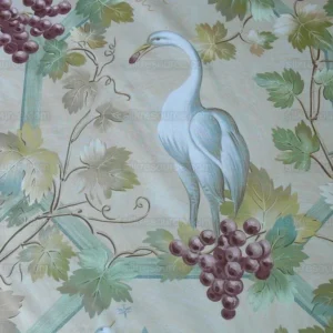 P1530250.jpg Brunschwig & Fils Affresco Airone Grape Crane Bird Leaves Green Violet On Yellow Viticulture Lattice