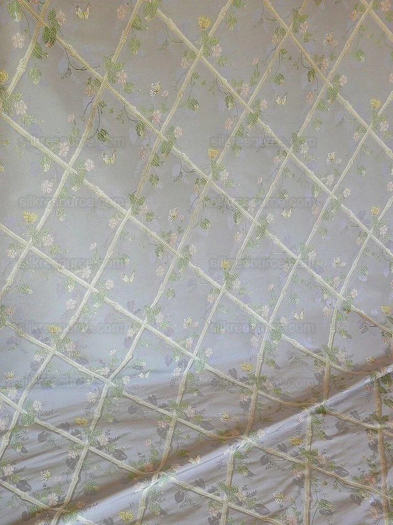 P1530511.jpg Scalamandre Butterfly & Trellis Silk Lampas Pale Lavendar MSRP USD 619/Y!