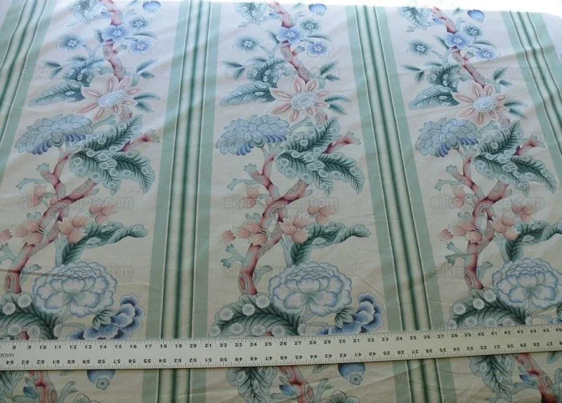 P1530857.jpg By Yd Brunschwig & Fils K'ang Hsi Cotton Peony Chinoiserie Mint Green Blue Chintz