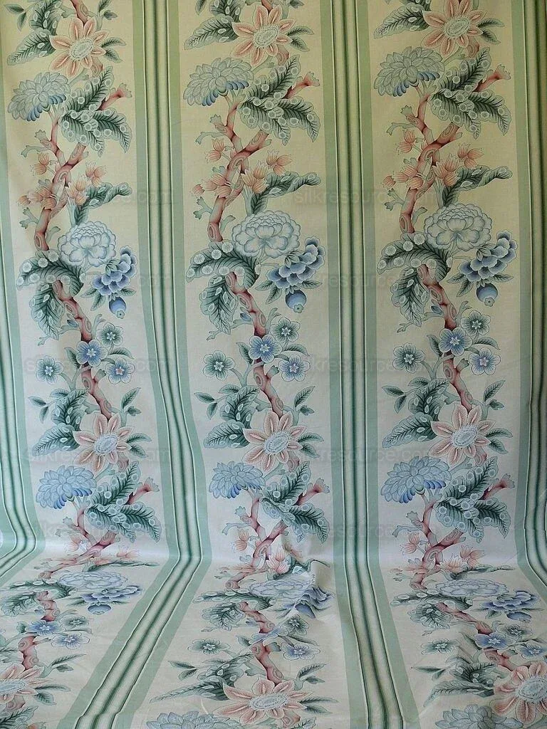 P1530867.jpg By Yd Brunschwig & Fils K'ang Hsi Cotton Peony Chinoiserie Mint Green Blue Chintz