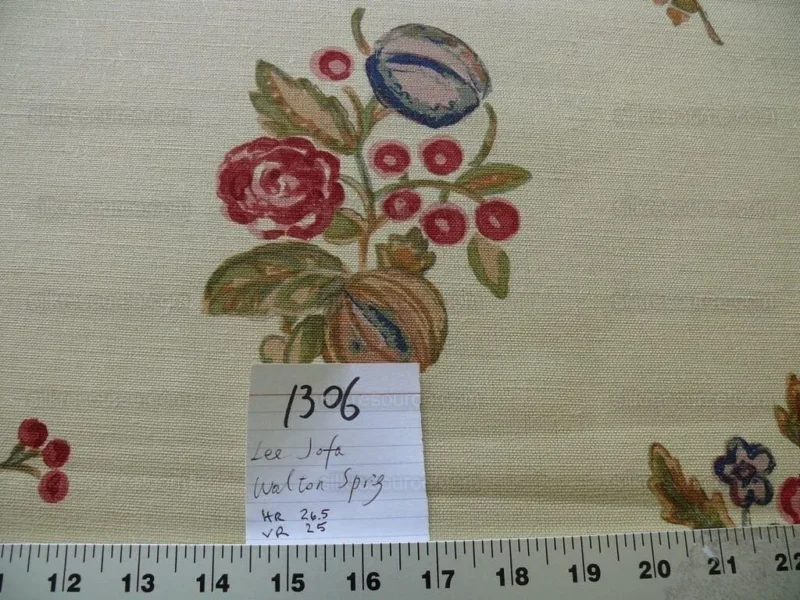 P1550328.jpg Bty Lee Jofa Walton Sprig Hand Blocked Linen Chintz Print Rose Plum Pomegranate Bouquet MSRP USD 180Y