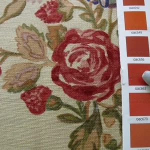 P1550332.jpg Bty Lee Jofa Walton Sprig Hand Blocked Linen Chintz Print Rose Plum Pomegranate Bouquet MSRP USD 180Y
