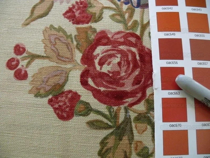 P1550332.jpg Bty Lee Jofa Walton Sprig Hand Blocked Linen Chintz Print Rose Plum Pomegranate Bouquet MSRP USD 180Y
