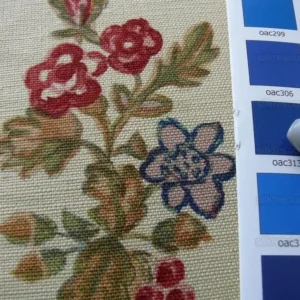 P1550333.jpg Bty Lee Jofa Walton Sprig Hand Blocked Linen Chintz Print Rose Plum Pomegranate Bouquet MSRP USD 180Y