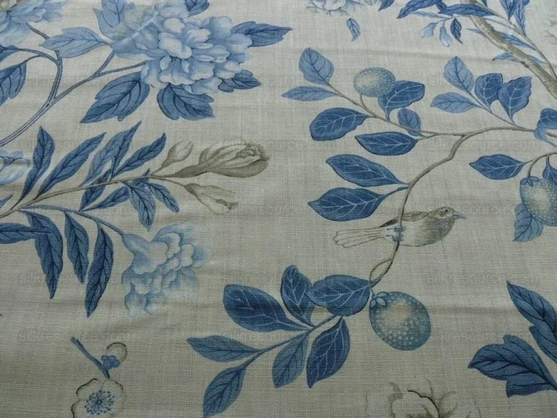 P1550375.jpg Bty Gp & J Baker Emperor's Garden - Blue/Cream Chinoiserie Bird Linen Blue White MSRP USD284/Y