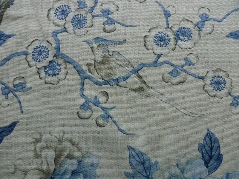 P1550379.jpg Bty Gp & J Baker Emperor's Garden - Blue/Cream Chinoiserie Bird Linen Blue White MSRP USD284/Y
