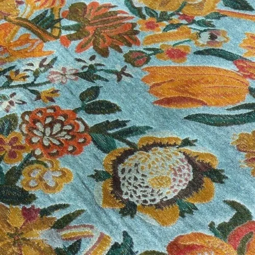 BRUNSCHWIG & FILS ELDORADO SILK LAMPAS Blue RED FLOWER &RIBBO BRUNSCHWIG & FILS ELDORADO SILK LAMPAS Blue RED FLOWER &RIBBO