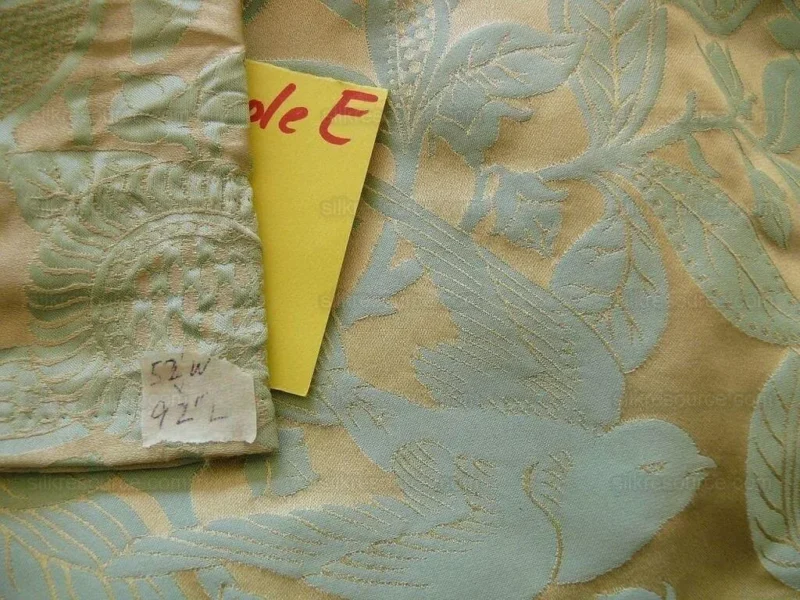 P1570198.jpg 100% Silk Swallow Damask Arts & Crafts Bird Flower Pale Blue Art Nouveau