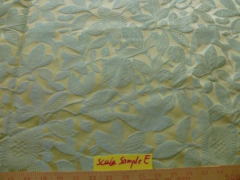 P1570199.jpg 100% Silk Swallow Damask Arts & Crafts Bird Flower Pale Blue Art Nouveau