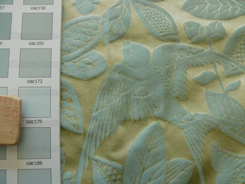P1570200.jpg 100% Silk Swallow Damask Arts & Crafts Bird Flower Pale Blue Art Nouveau