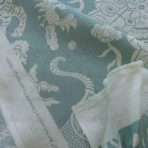 Clarence House Mythical Animals Bali Aqua Blue Robbin's Egg Linen Print Asian Tiger Peacock Fish