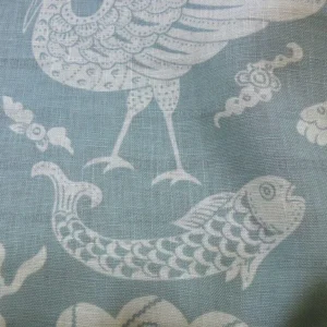 Clarence House Mythical Animals Bali Aqua Blue Robbin's Egg Linen Print Asian Tiger Peacock Fish