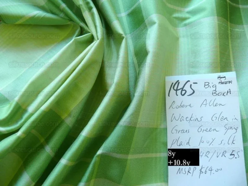 P1570707.jpg Robert Allen Watkins Glen In Spring Green 100% Silk Plaid Check MSRP USD120/Y