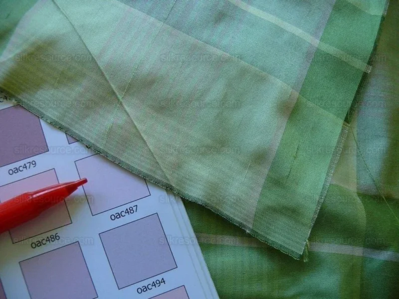 P1570710.jpg Robert Allen Watkins Glen In Spring Green 100% Silk Plaid Check MSRP USD120/Y