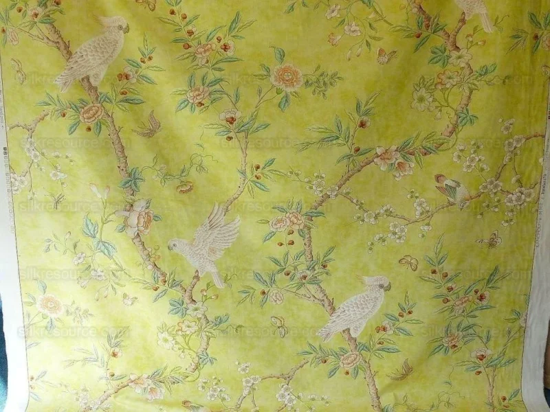 P1580139.jpg Brunschwig & Fils Kanchou Parrots Chinioserie Flower Print Green