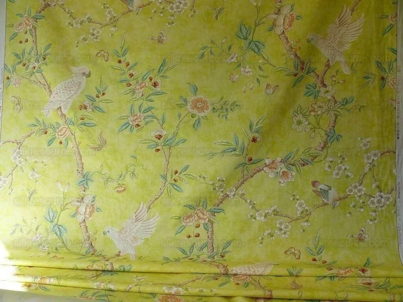 P1580142.jpg Brunschwig & Fils Kanchou Parrots Chinioserie Flower Print Green