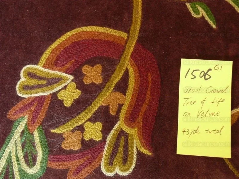 P1580555.jpg Old World Weavers Sikandra Velour Wool Crewel Velvet Multi On Brown Hand Embroidery MSRP USD 568/y