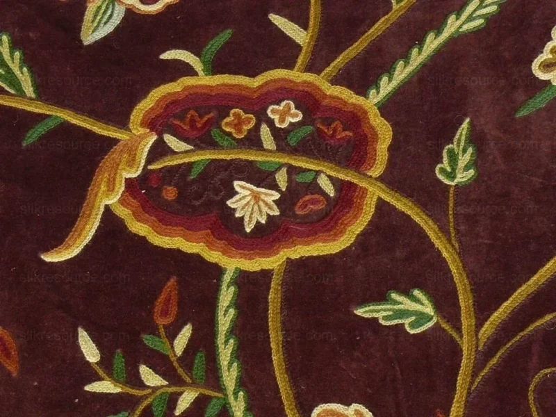 P1580557.jpg Old World Weavers Sikandra Velour Wool Crewel Velvet Multi On Brown Hand Embroidery MSRP USD 568/y