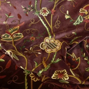 P1580565.jpg Old World Weavers Sikandra Velour Wool Crewel Velvet Multi On Brown Hand Embroidery MSRP USD 568/y