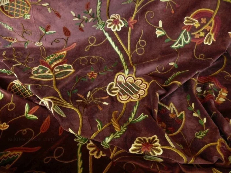 P1580565.jpg Old World Weavers Sikandra Velour Wool Crewel Velvet Multi On Brown Hand Embroidery MSRP USD 568/y