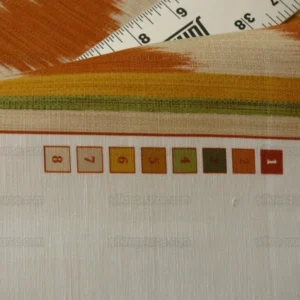 P1580709.jpg By Yd Clarence House Grand Pamir Ikat Linen Rust & Fern Green MSRP USD 370/yard