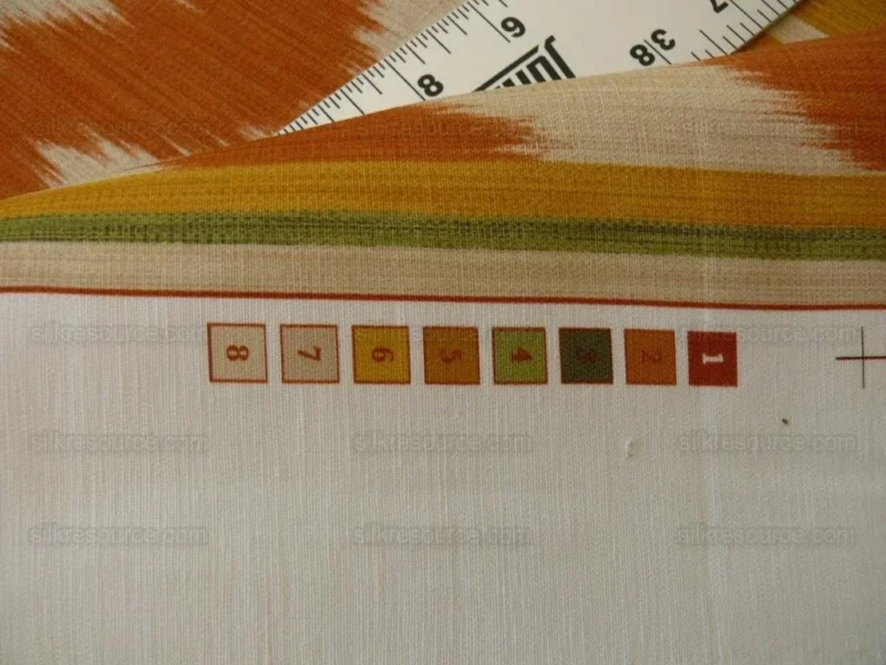 P1580709.jpg By Yd Clarence House Grand Pamir Ikat Linen Rust & Fern Green MSRP USD 370/yard