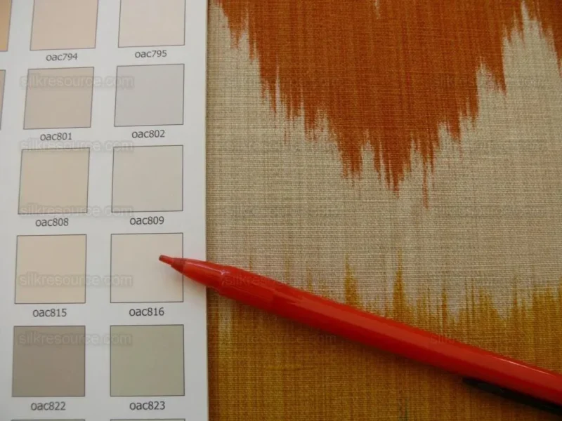 P1580711.jpg By Yd Clarence House Grand Pamir Ikat Linen Rust & Fern Green MSRP USD 370/yard