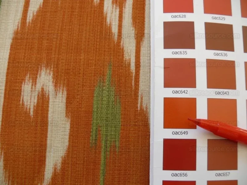 P1580712.jpg By Yd Clarence House Grand Pamir Ikat Linen Rust & Fern Green MSRP USD 370/yard