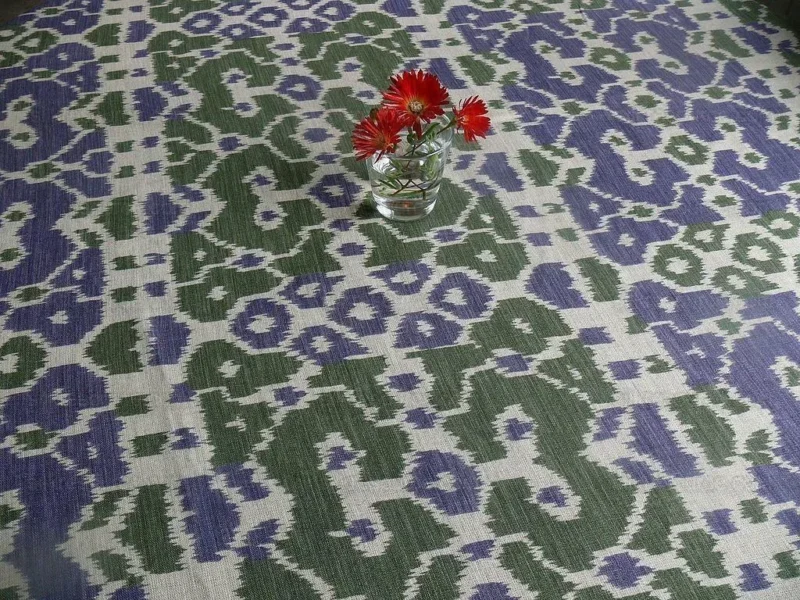 P1590803.jpg Scalamandre Tropical Ikat Bali Navy Blue Emerald Green Linen From Italy MSRP USD270/y