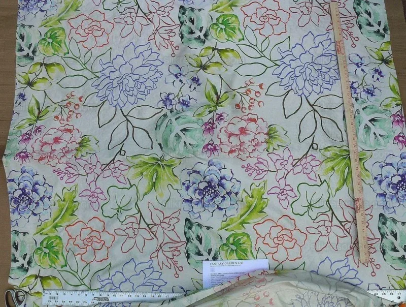 P1600338.jpg Scalamandre Fantasy Garden Cream Rose Lavender Blue Pink Silk Print Embroidery MSRP USD 342/Y