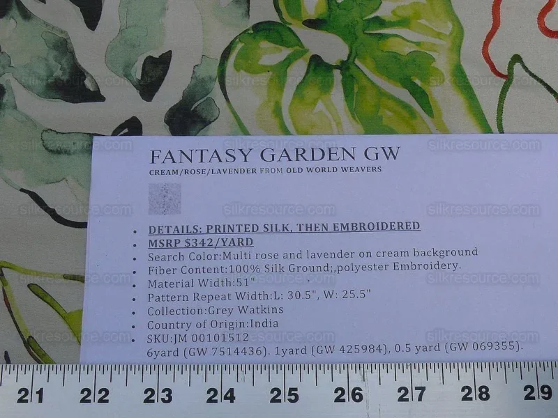 P1600339.jpg Scalamandre Fantasy Garden Cream Rose Lavender Blue Pink Silk Print Embroidery MSRP USD 342/Y