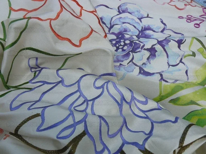 P1600341.jpg Scalamandre Fantasy Garden Cream Rose Lavender Blue Pink Silk Print Embroidery MSRP USD 342/Y