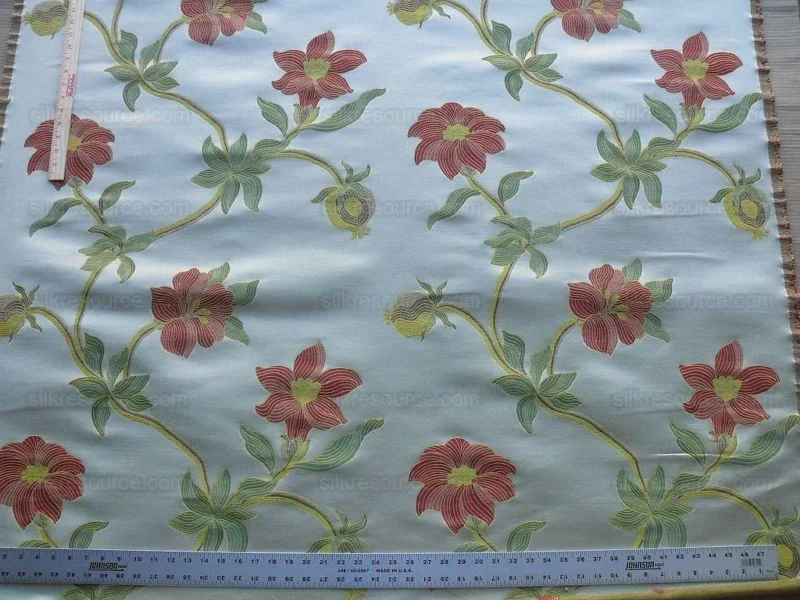 P1600720.jpg Scalamandre Caserta Lampas Silk Wool Pom Lilies Beige Red MSRP USD 496/Y