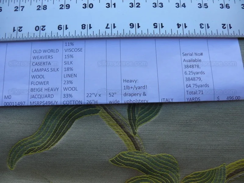 P1600722.jpg Scalamandre Caserta Lampas Silk Wool Pom Lilies Beige Red MSRP USD 496/Y