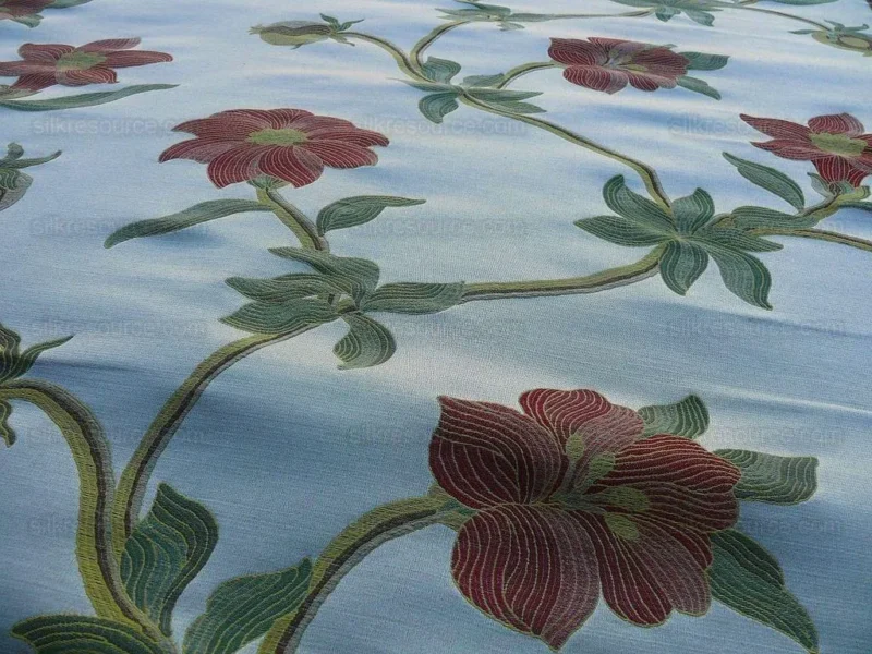 P1600723.jpg Scalamandre Caserta Lampas Silk Wool Pom Lilies Beige Red MSRP USD 496/Y