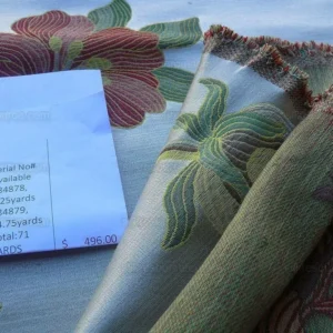 P1600724.jpg Scalamandre Caserta Lampas Silk Wool Pom Lilies Beige Red MSRP USD 496/Y