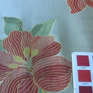 P1600726.jpg Scalamandre Caserta Lampas Silk Wool Pom Lilies Beige Red MSRP USD 496/Y