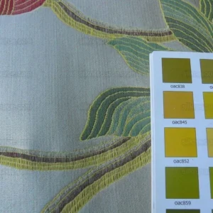 P1600727.jpg Scalamandre Caserta Lampas Silk Wool Pom Lilies Beige Red MSRP USD 496/Y