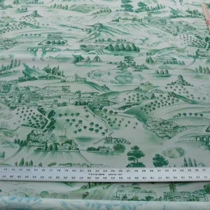 P1600819.jpg 4.5y Scalamandre Toile Scenes From Tuscany- Green On White MSRP$