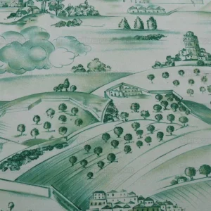 P1600821.jpg 4.5y Scalamandre Toile Scenes From Tuscany- Green On White MSRP$