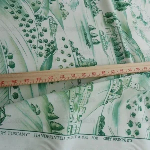 P1600822.jpg 4.5y Scalamandre Toile Scenes From Tuscany- Green On White MSRP$